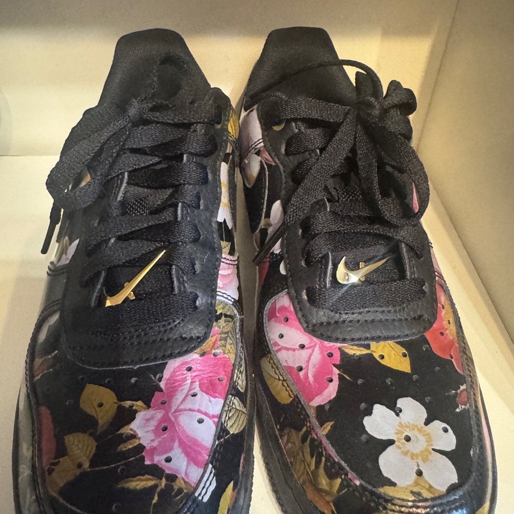 Floral Black Sneakers with Gold Accents